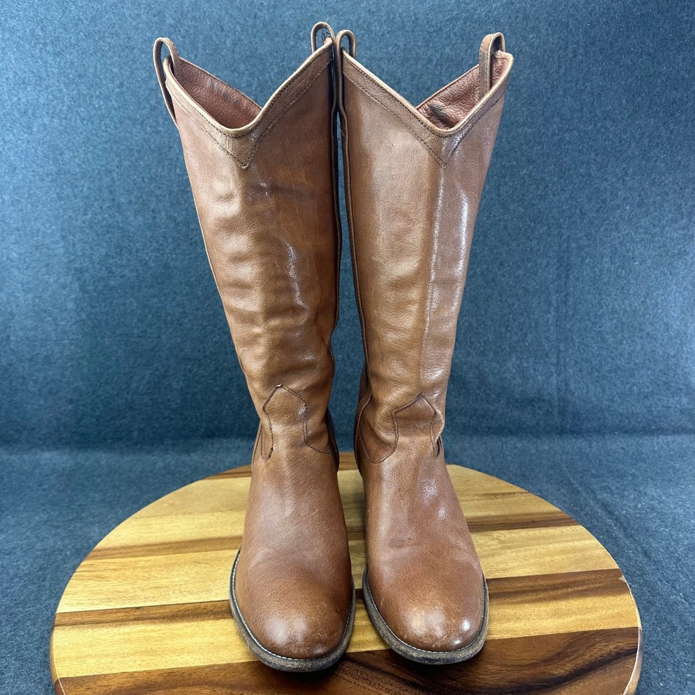 Frye Taylor Pull On Tan Leather Western Tall Boots Pointed Toe Womens Size 10B - Picture 4 of 11